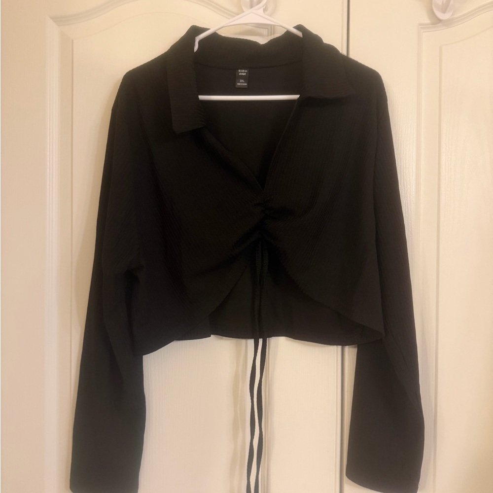 Classy & Casual  Black Drawstring Crop Top